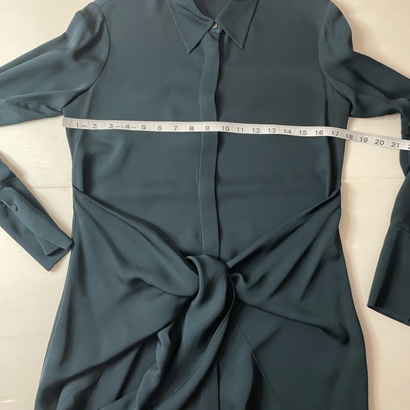 Theory Talbilla Knotted Silk Crepe De Chine Shirt Dress Deep Blue Green Sz 0 - Picture 7 of 11